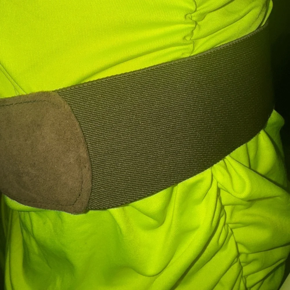 Suede elastic back Olive green Belt With Gold Circular Buckle Size M/L
